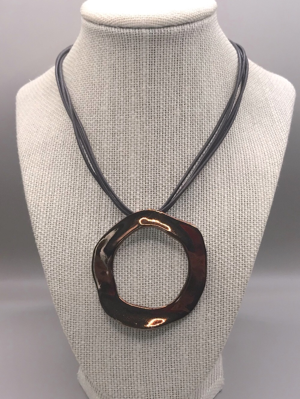 Chico's Black Multi Cord Necklace with Brown Flat Ring Pendant